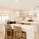 3D design of a modern kitchen with bar counter