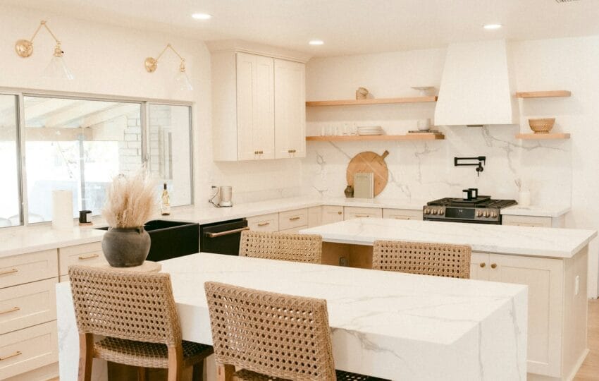 3D design of a modern kitchen with bar counter