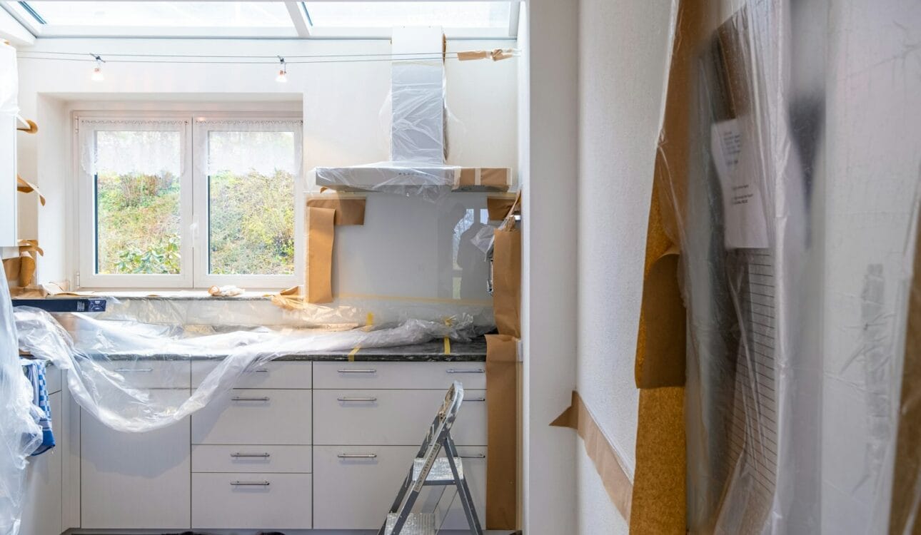 New kitchen being planned with modern cabinets and island