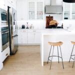 Kitchen with base cabinets, wall cabinets and tall units