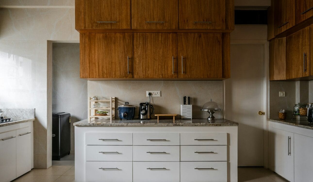 Clean modern kitchen cabinets and worktop
