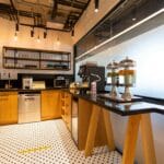 Coffee corner with coffee machine on a wooden counter