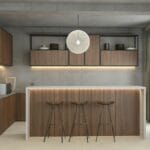 Modern kitchen decor with marble worktop and bar stools