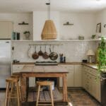 Modern kitchen with a large central island and pendant lights